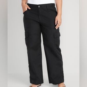 Old Navy Mid Rise Cargo Wide Leg Full Length Black Cargo Pants Sz L Gorpcore